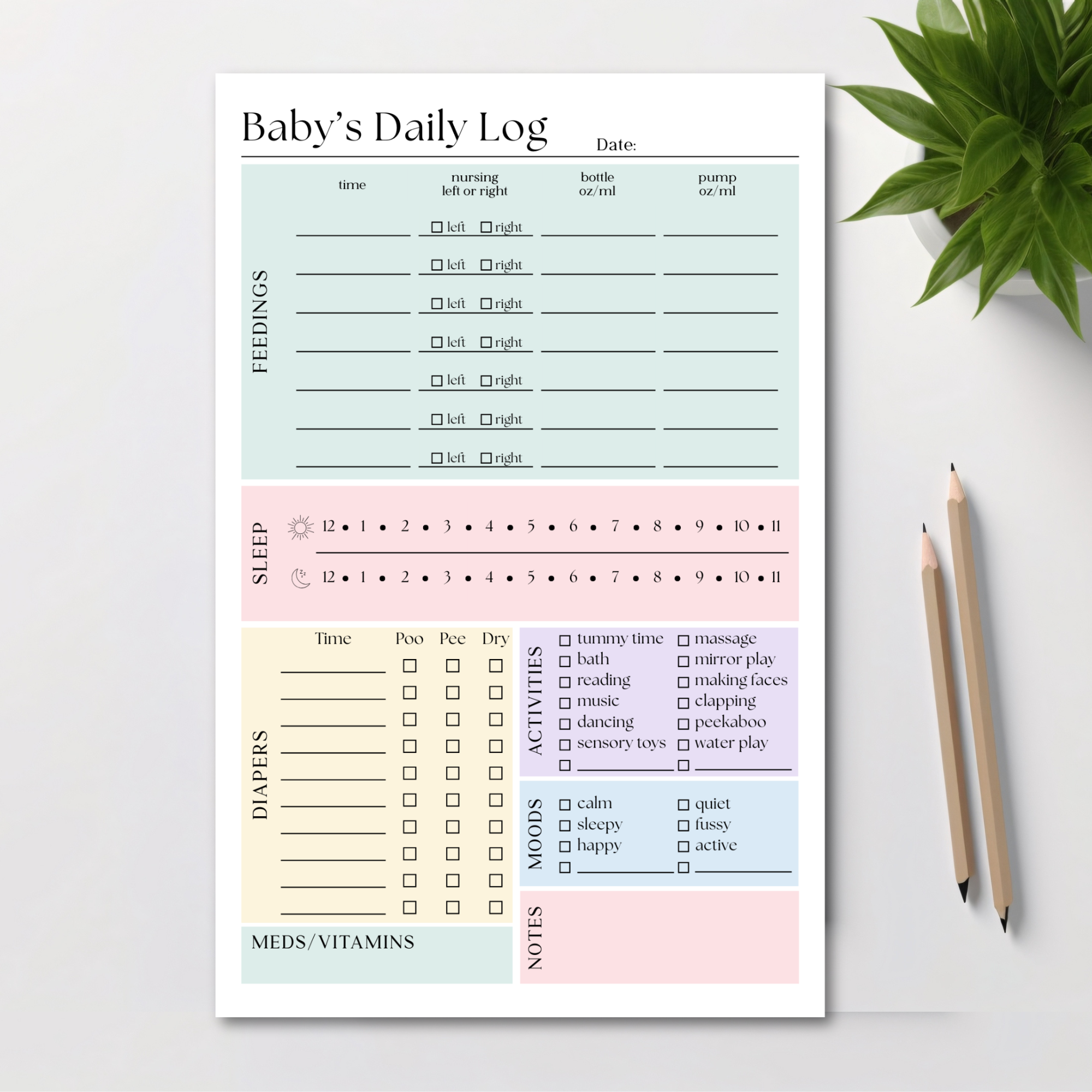 Eleventh and Taylor - Baby & Newborn Daily Care Log: 50-Page Notepad