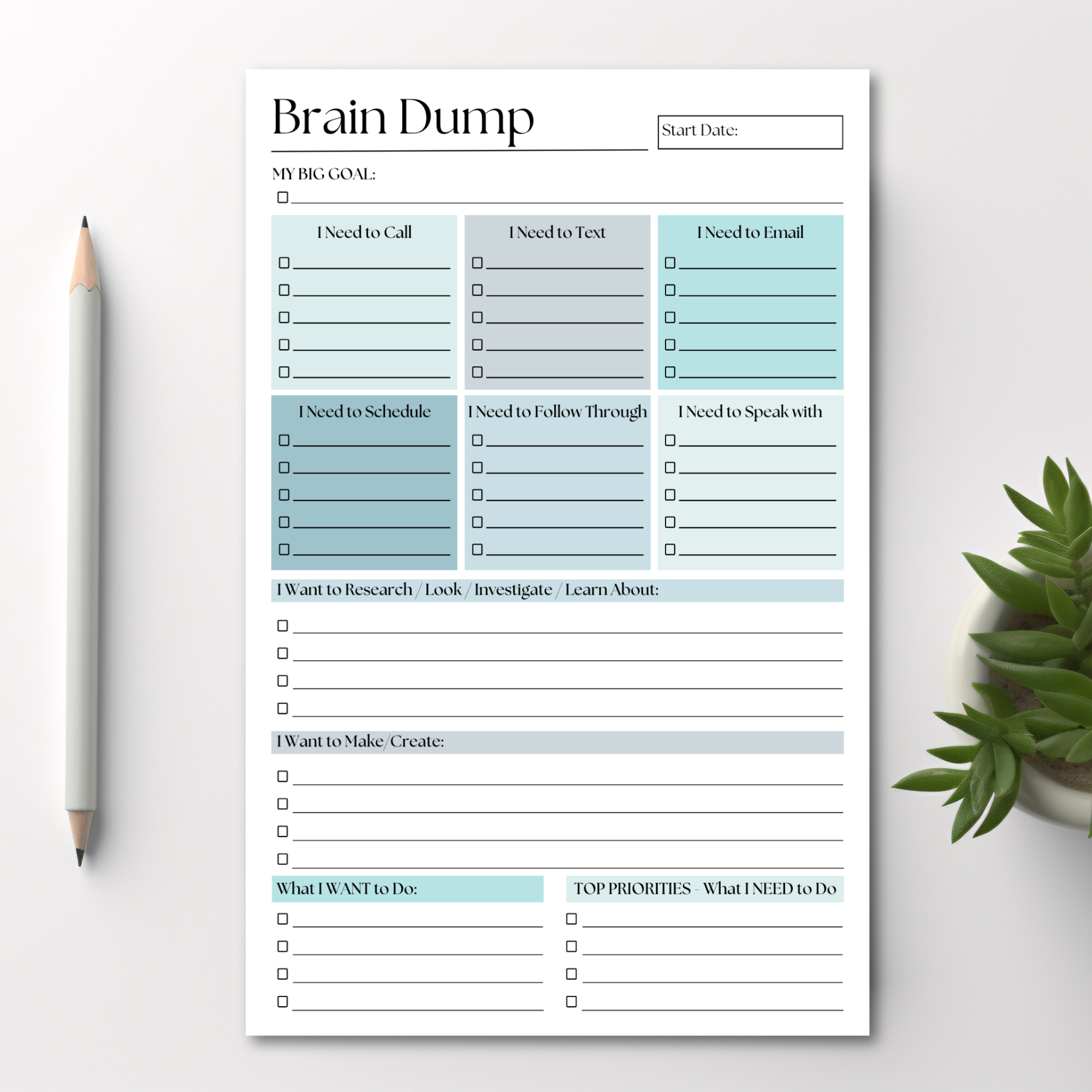 Eleventh and Taylor - Brain Dump Notepad: Blue 50-Page Daily ADHD Planner