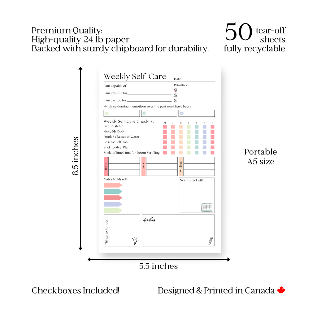 Eleventh and Taylor - Weekly Self-Care Planner: 50 Page Tear-Off Notepad