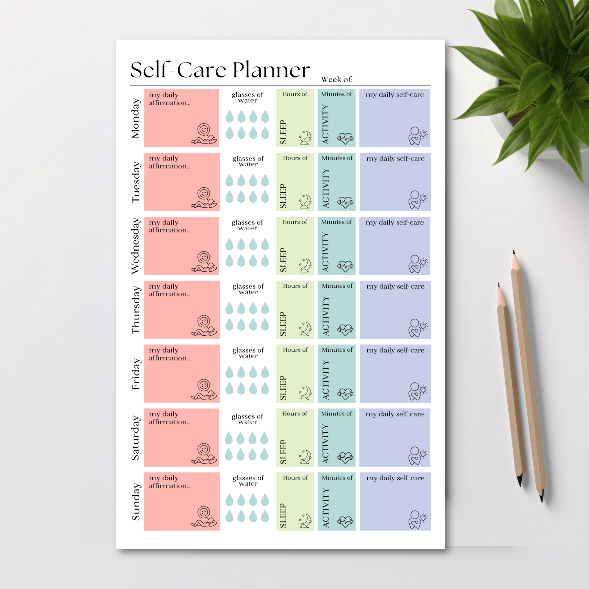Eleventh and Taylor - Weekly Self-Care Planner: 50 Page Tear-Off Notepad