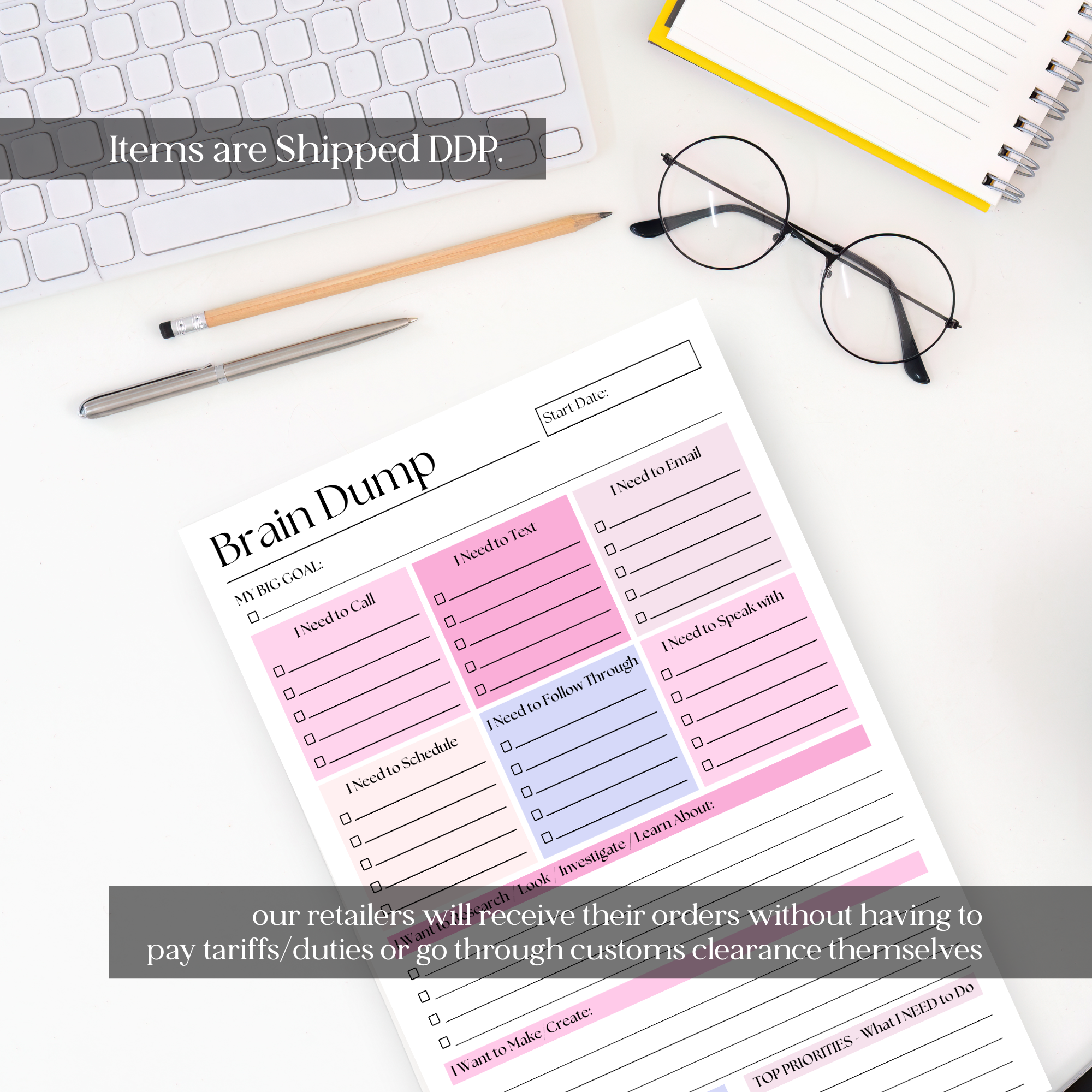 Eleventh and Taylor - Brain Dump Notepad: Pink 50-Page Daily ADHD Planner