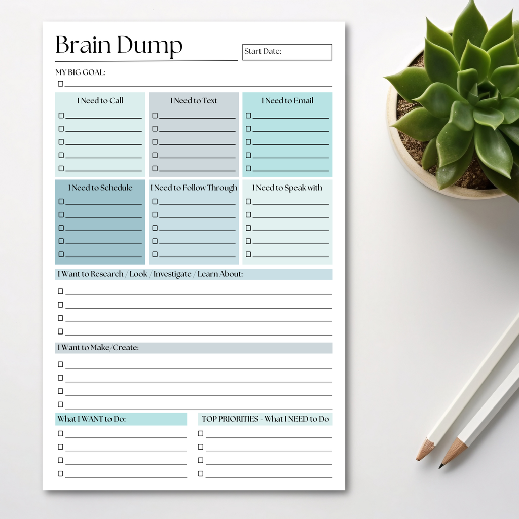 Eleventh and Taylor - Brain Dump Notepad: Blue 50-Page Daily ADHD Planner