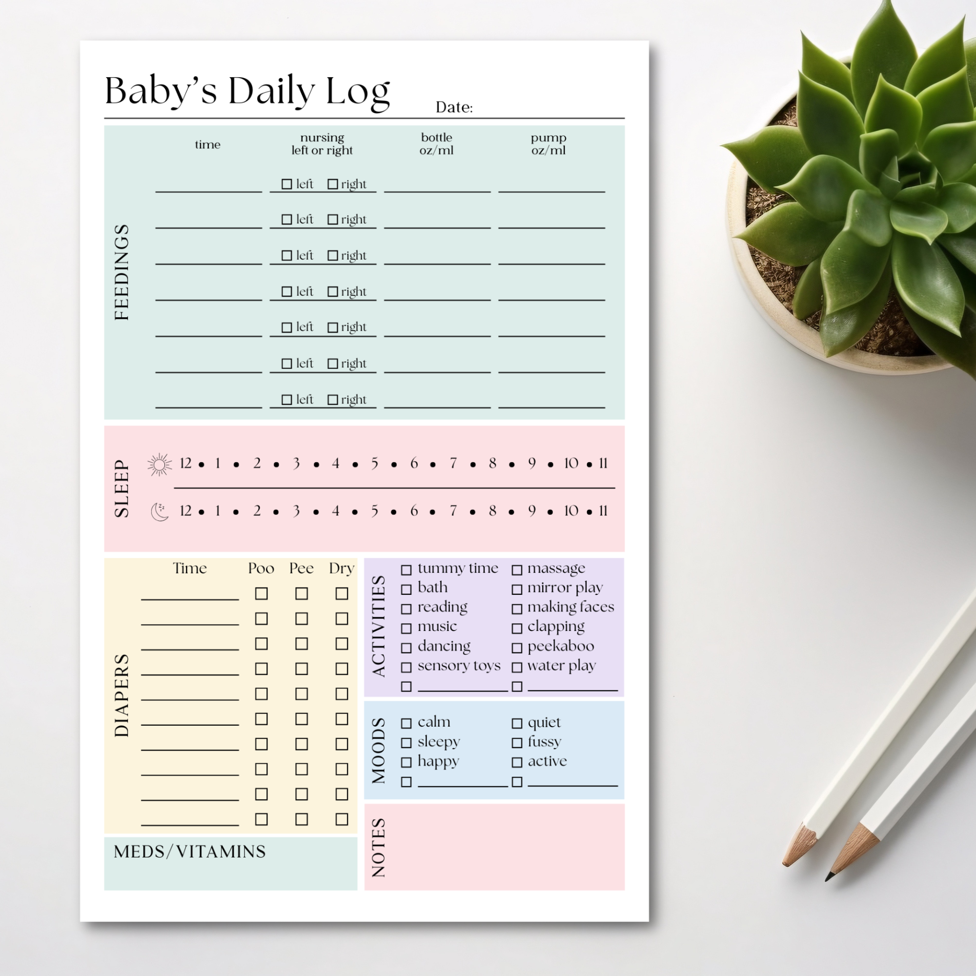 Eleventh and Taylor - Baby & Newborn Daily Care Log: 50-Page Notepad