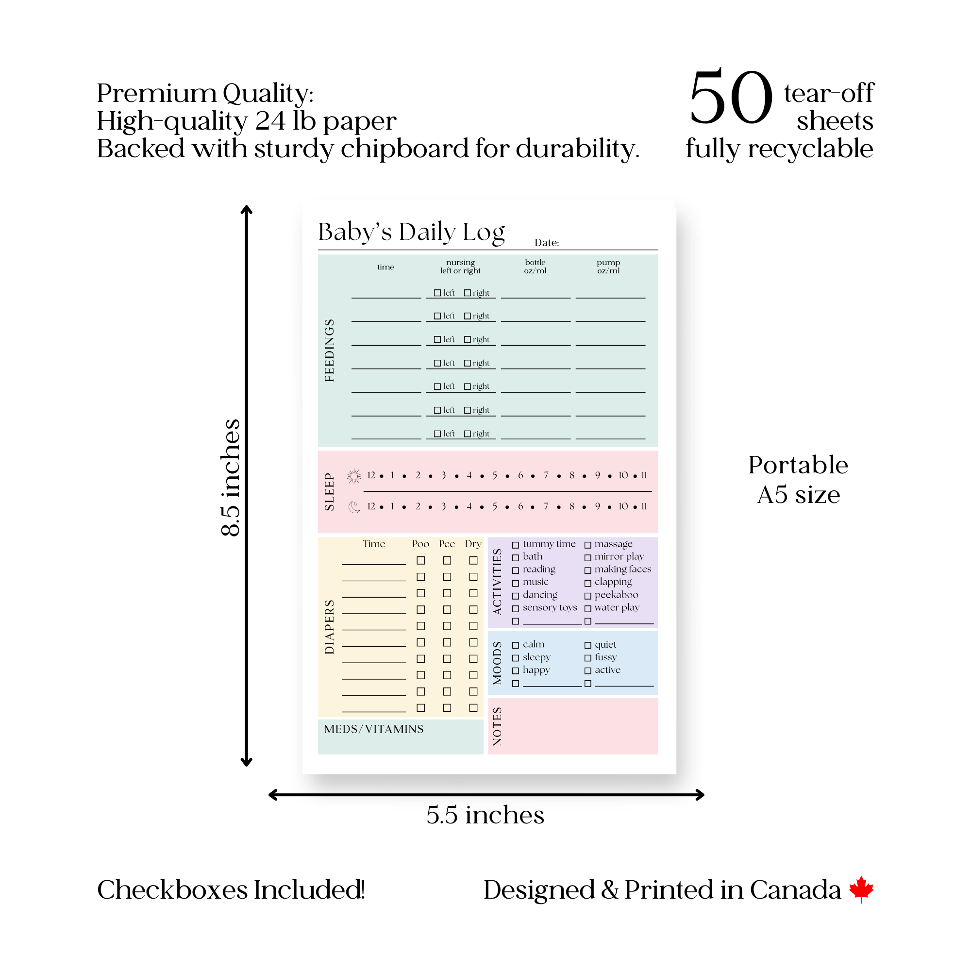 Eleventh and Taylor - Baby & Newborn Daily Care Log: 50-Page Notepad