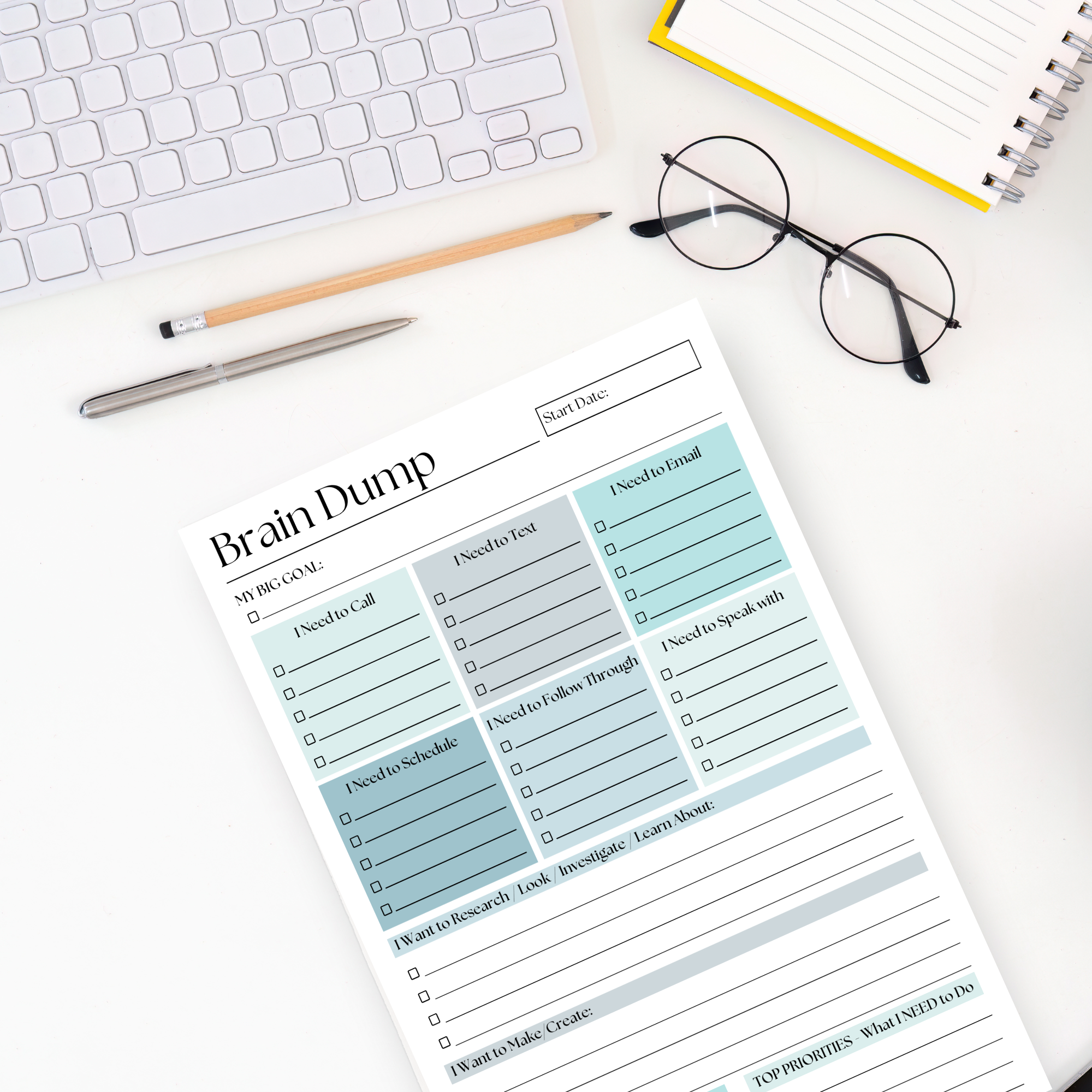 Eleventh and Taylor - Brain Dump Notepad: Blue 50-Page Daily ADHD Planner