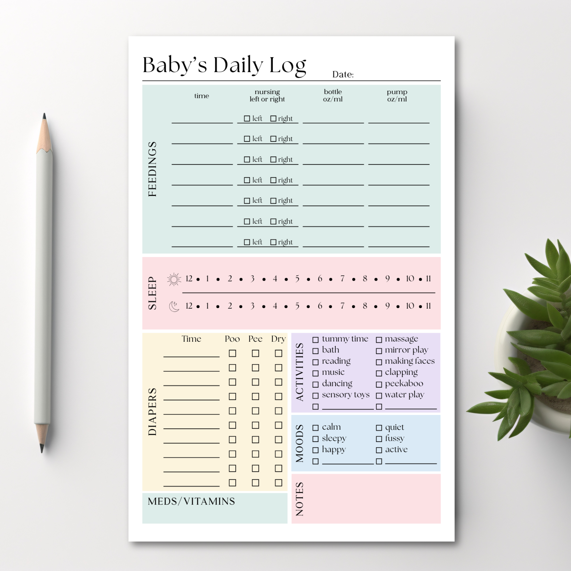 Eleventh and Taylor - Baby & Newborn Daily Care Log: 50-Page Notepad