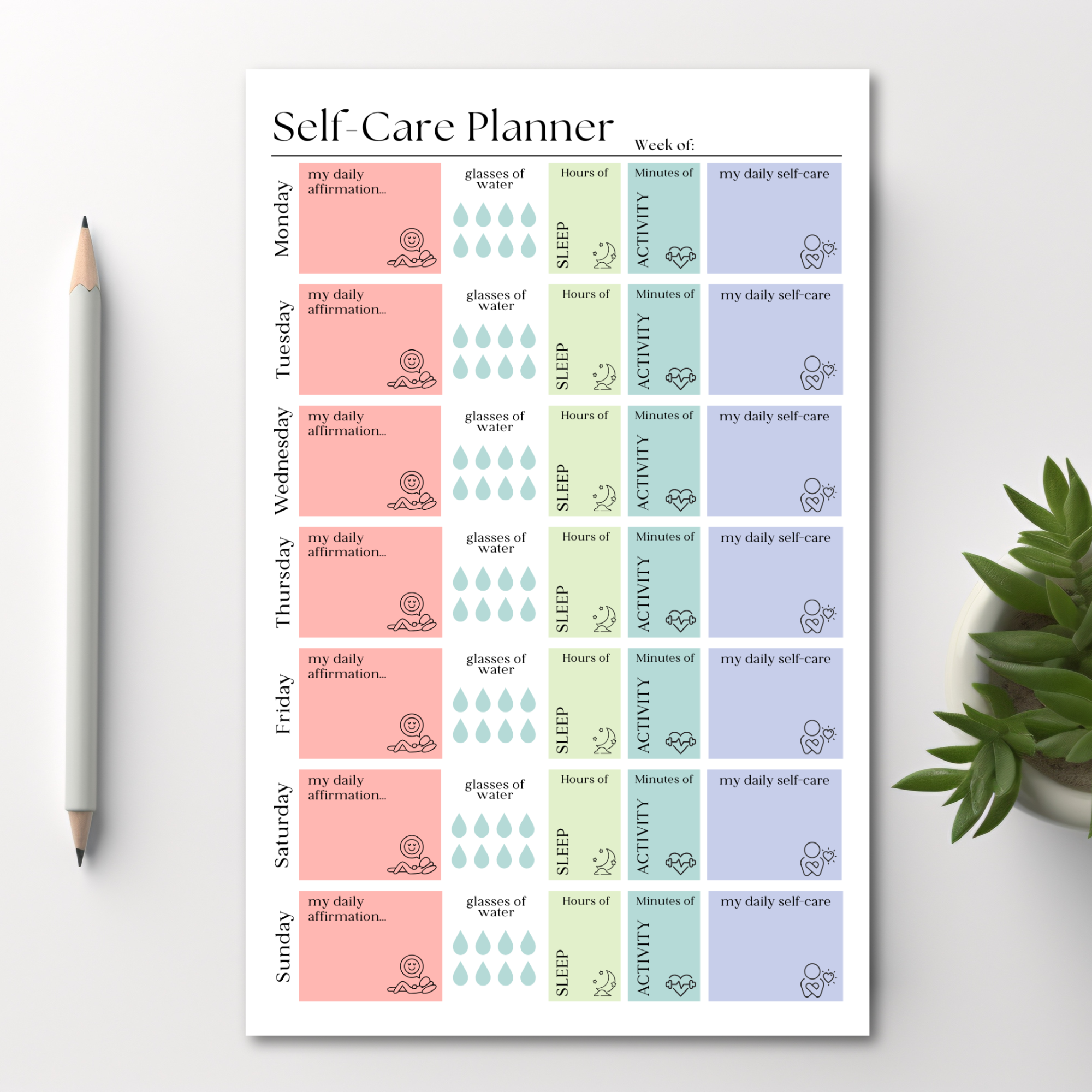 Eleventh and Taylor - Weekly Self-Care Planner: 50 Page Tear-Off Notepad
