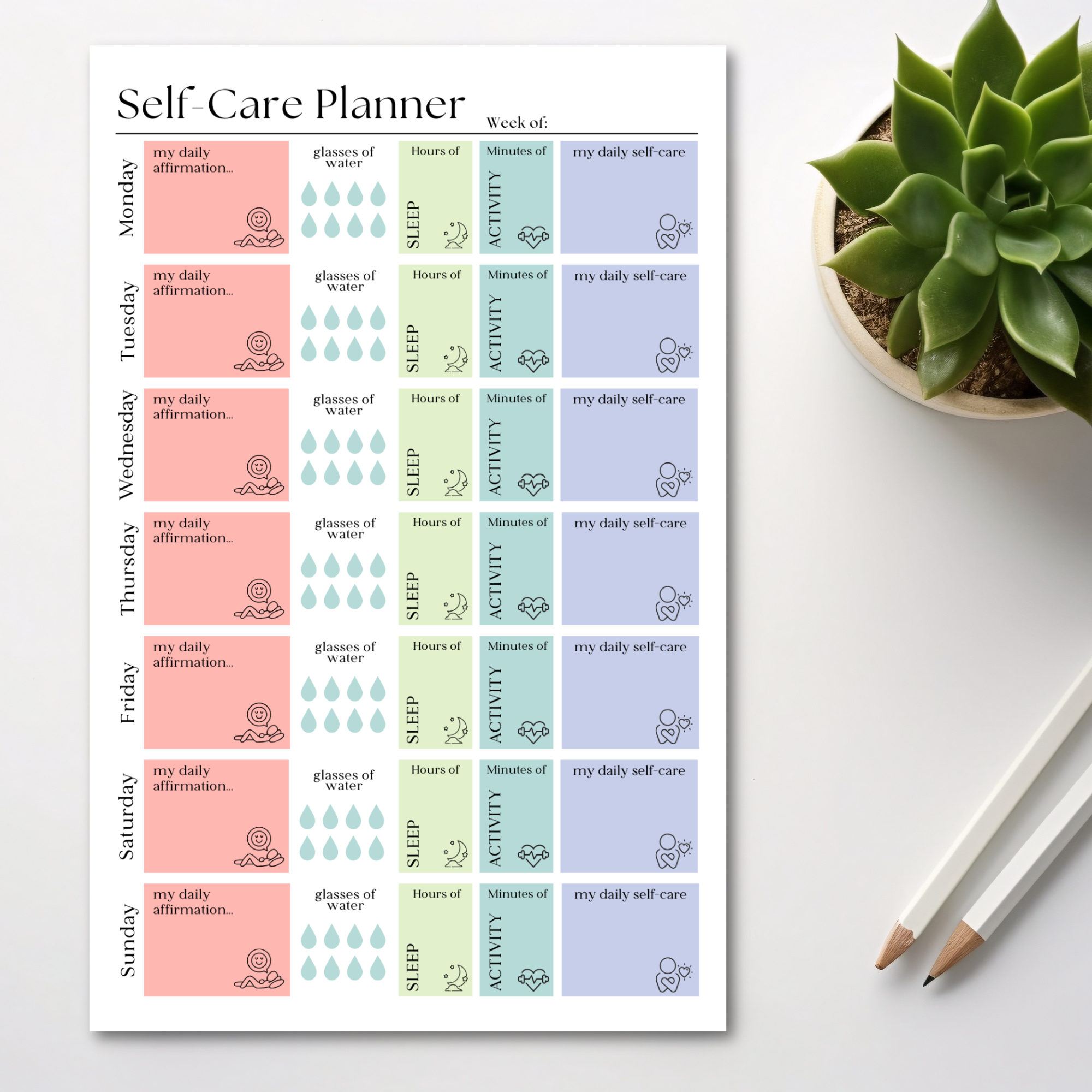 Eleventh and Taylor - Weekly Self-Care Planner: 50 Page Tear-Off Notepad