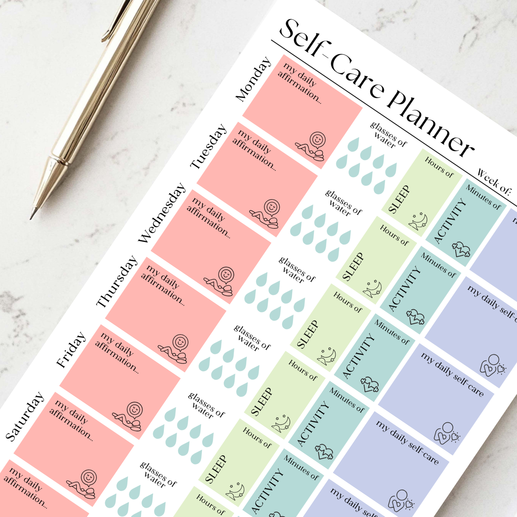 Eleventh and Taylor - Weekly Self-Care Planner: 50 Page Tear-Off Notepad