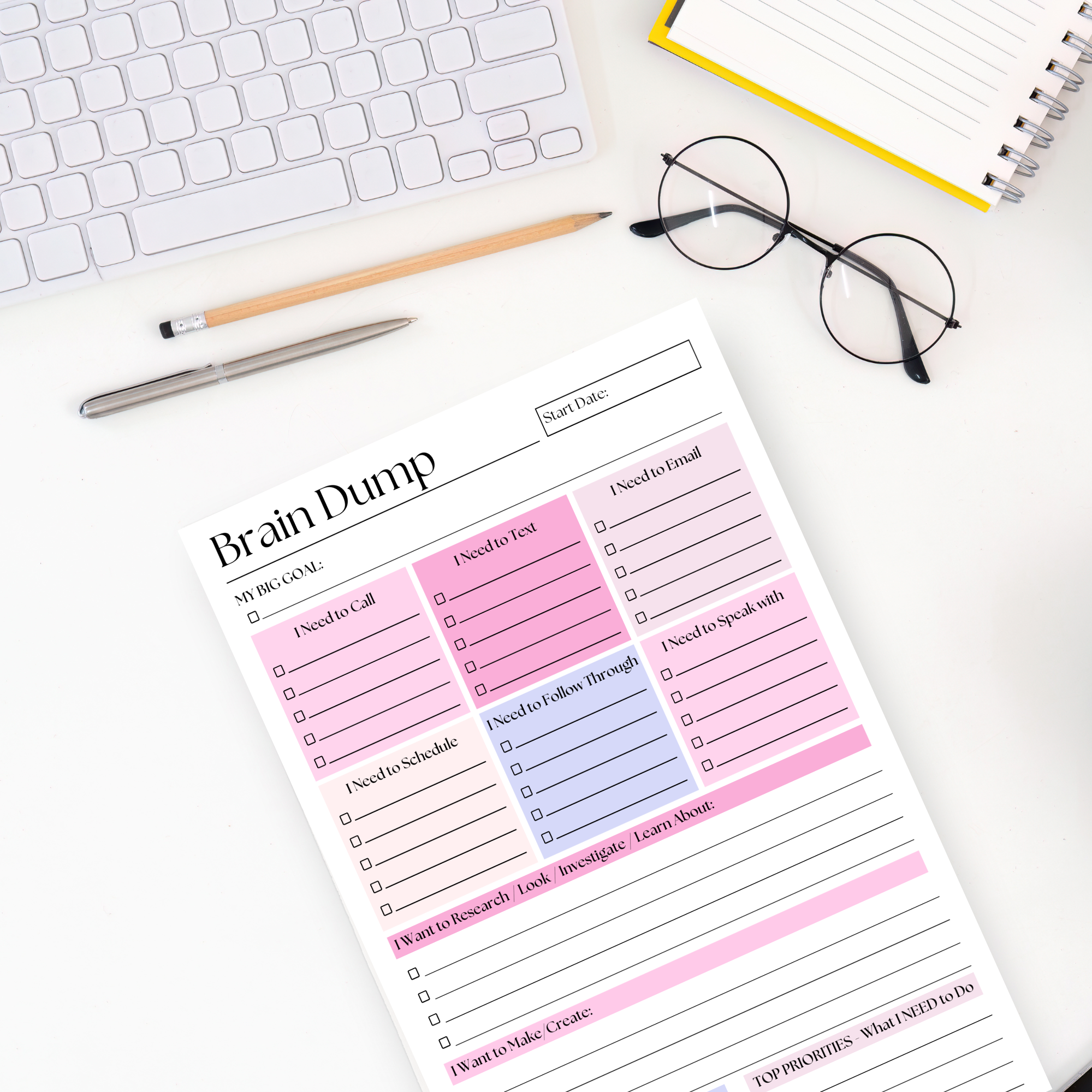 Eleventh and Taylor - Brain Dump Notepad: Pink 50-Page Daily ADHD Planner
